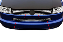 Volkswagen T4 Caravelle/Multivan 1990–2003 Nerjaveče okrasne letvice za mrežo v odbijaču – ravni pokrov motorja (3 kos) fotografija 1
