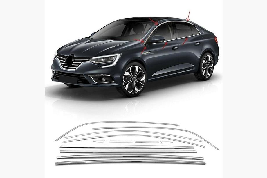 Renault Megane IV 2016–2025 Kompletna okenska krom obroba (Sedan, 12 kos, nerjaveče jeklo) Carmos - turško nerjaveče jeklo Image
