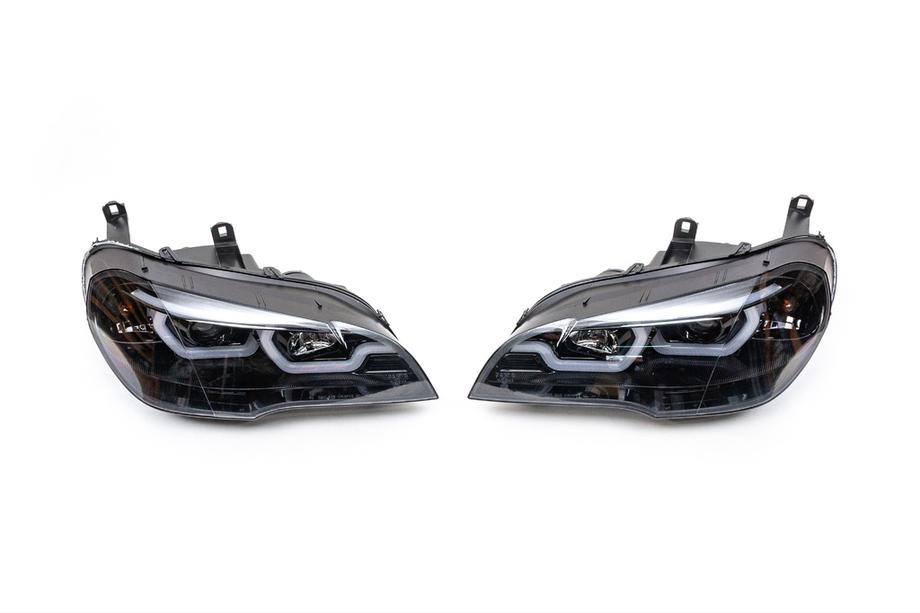 BMW X5 E70 2007–2013 Sprednji žarometi z LED osvetlitvijo (2 kos, temni) Fotografija 3