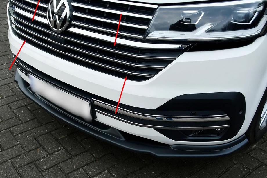 Volkswagen T6 2015–2024 Kromirane letvice za masko 2019+ (5 kos, nerjaveče jeklo) OmsaLine - italijansko nerjaveče jeklo Image