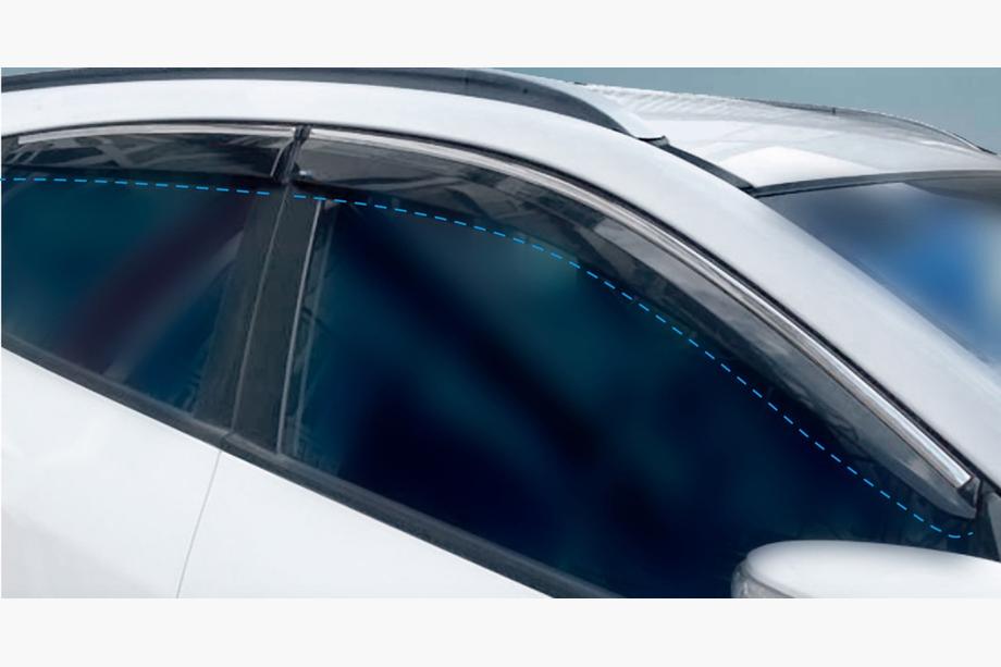 Hyundai IX-35 2010–2015 Vetrni deflektorji za okna s kromirano okrasno letvijo (4 kosi, Sunplex Chrome) Image