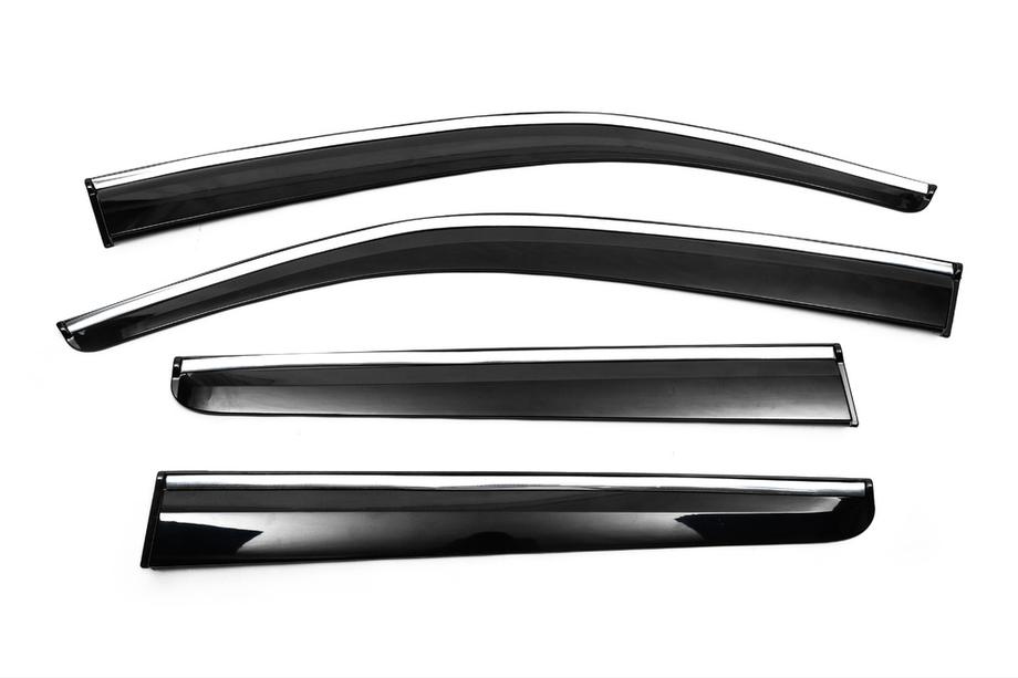 Volkswagen Amarok 2010–2022 Vetrni deflektorji za okna s kromirano okrasno letvijo (4 kosi, Sunplex Chrome) Image