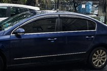 Volkswagen Passat B6 2006–2012 Vetrni deflektorji za okna s kromirano okrasno letvijo (4 kosi, Sunplex Chrome) fotografija 3