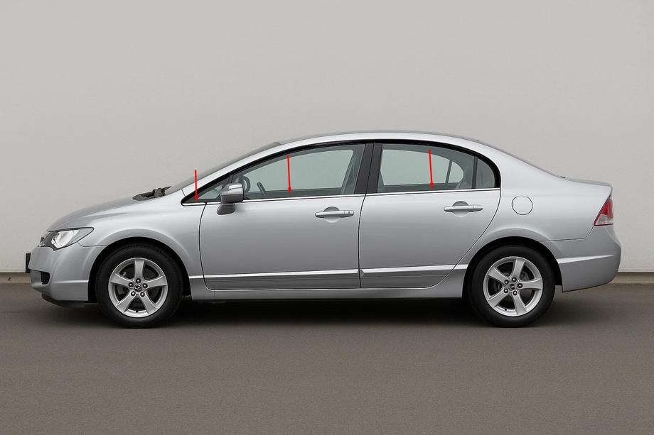 Honda Civic Sedan VIII 2006–2011 Spodnje okenske letve (6 kos, nerjaveče jeklo) Carmos - turško nerjaveče jeklo Image